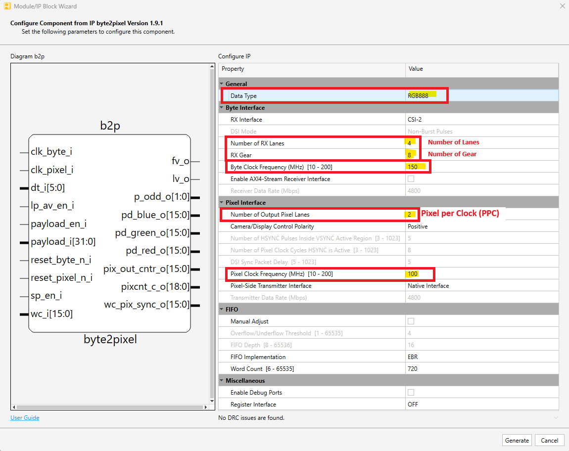 Byte-to-Pixel Parameters