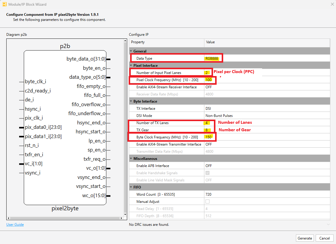 Pixel-to-Byte Parameters