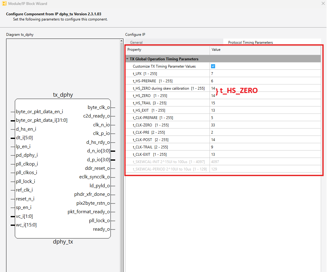 TX D-PHY Parameters in Radiant